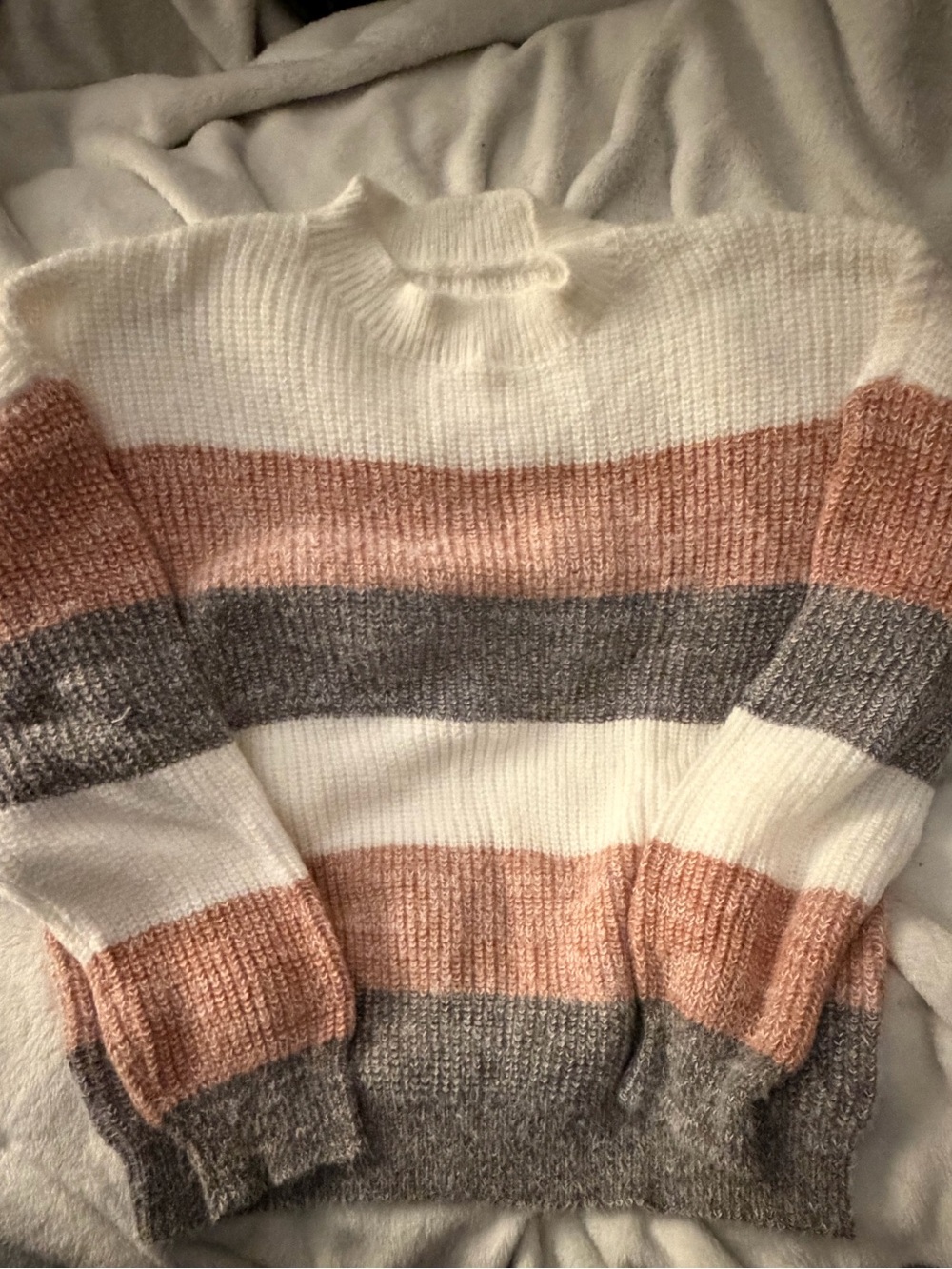 Striped Crewneck Sweater in White, Blush & Gray